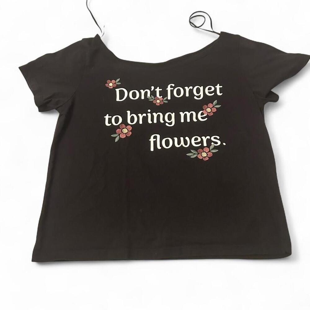 Organic Generation Black Don't Forget To Bring Me Flowers Embroidered Cotton Top